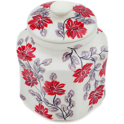 Polish Pottery Jar with Lid 7&quot; Bold Blooms UNIKAT