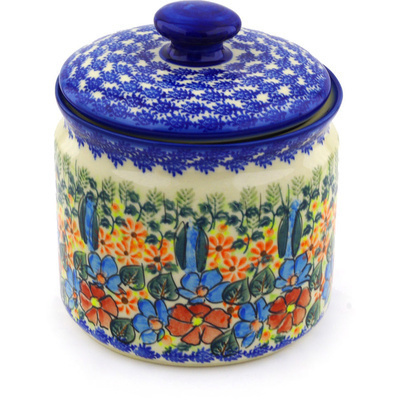 Polish Pottery Jar with Lid 7&quot; Bold Poppies UNIKAT