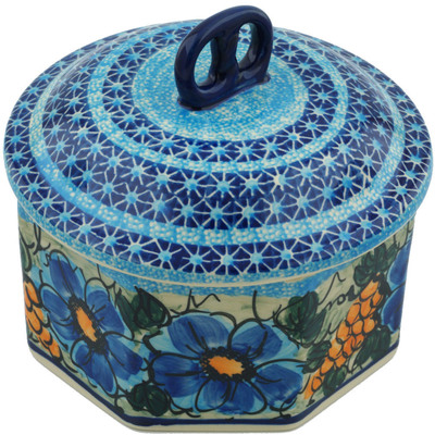 Polish Pottery Jar with Lid 7&quot; Corn In The Blue UNIKAT