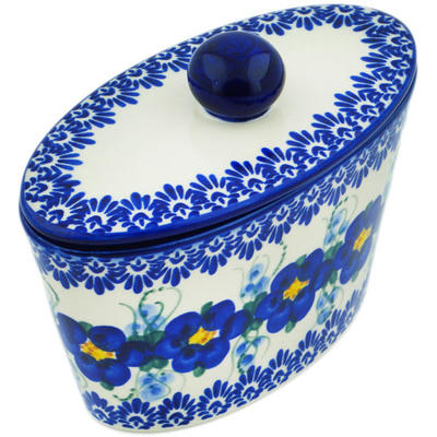 Polish Pottery Jar with Lid 7&quot; Field Of Blue UNIKAT