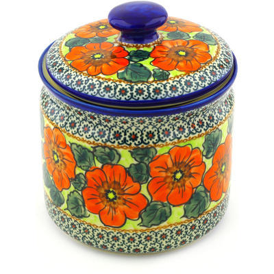 Polish Pottery Jar with Lid 7&quot; Fiery Poppies UNIKAT