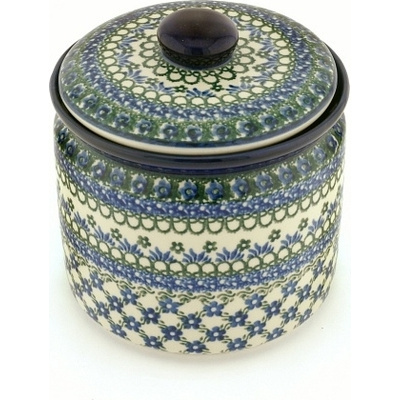 Polish Pottery Jar with Lid 7&quot; Floral Lace UNIKAT