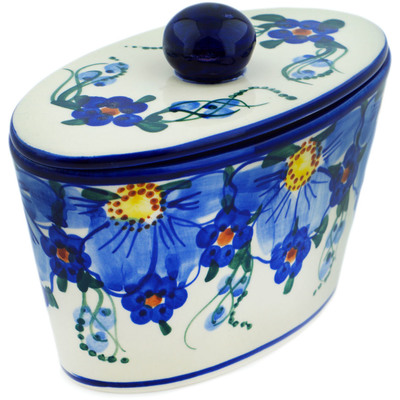 Polish Pottery Jar with Lid 7&quot; Himalayan Blue Poppy UNIKAT