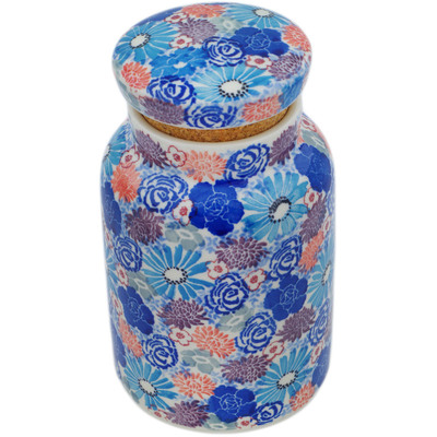 Polish Pottery Jar with Lid 7&quot; Jewel Toned Meadow UNIKAT
