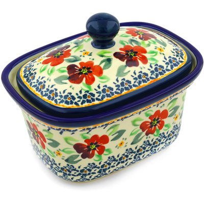 Polish Pottery Jar with Lid 7&quot; Nightingale Flower