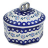 Polish Pottery Jar with Lid 7&quot; Peacock Forget-me-not