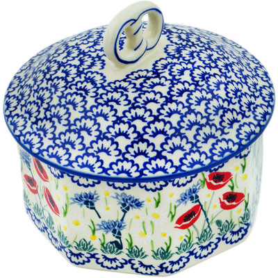 Polish Pottery Jar with Lid 7&quot; Poppies And Cornflowers UNIKAT