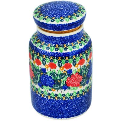 Polish Pottery Jar with Lid 7&quot; Red Meadow UNIKAT