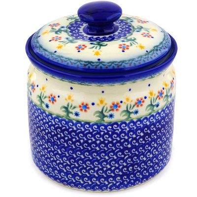 Polish Pottery Jar with Lid 7&quot; Spring Flowers