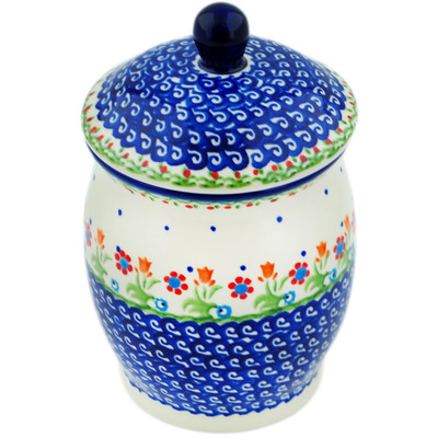 Polish Pottery Jar with Lid 7&quot; Spring Flowers
