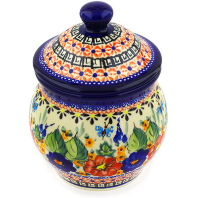 Polish Pottery Jar with Lid 7&quot; Spring Splendor UNIKAT