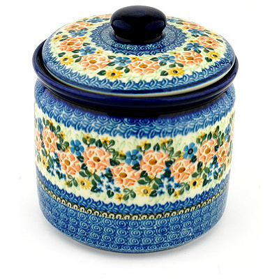 Polish Pottery Jar with Lid 7&quot; Summer Fields UNIKAT