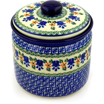 Polish Pottery Jar with Lid 7&quot; Texas Bluebell