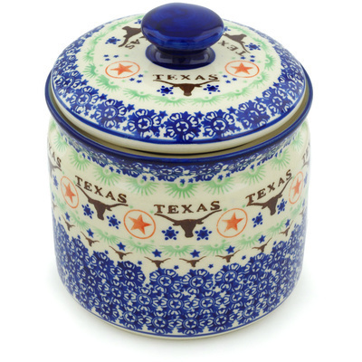 Polish Pottery Jar with Lid 7&quot; Texas State