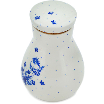 Polish Pottery Jar with Lid 8&quot; Azure Wildflowers
