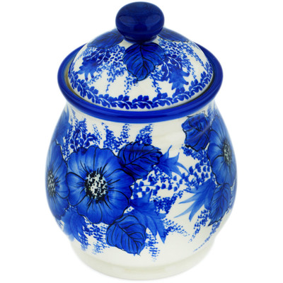 Polish Pottery Jar with Lid 8&quot; Blue Poppy Dream UNIKAT