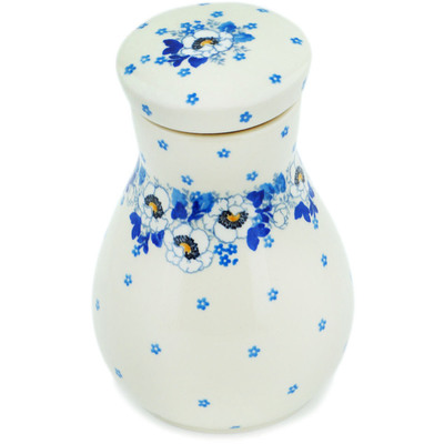 Polish Pottery Jar with Lid 8&quot; Blue Spring
