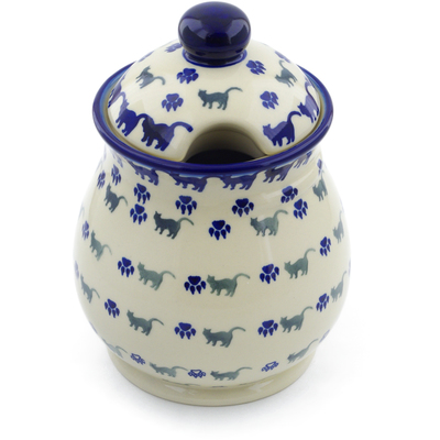Polish Pottery Jar with Lid 8&quot; Boo Boo Kitty Paws