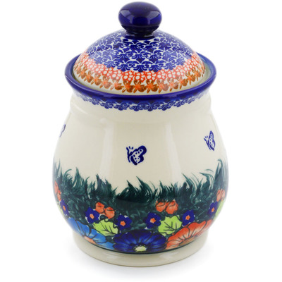 Polish Pottery Jar with Lid 8&quot; Butterfly Splendor UNIKAT