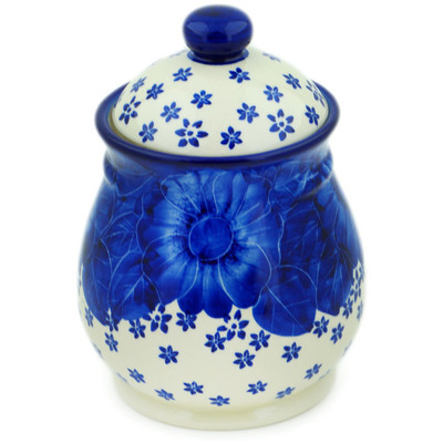 Polish Pottery Jar with Lid 8&quot; Divine Cobalt UNIKAT