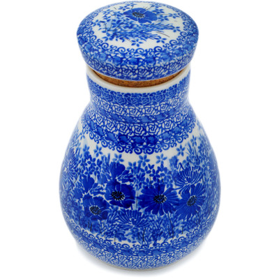 Polish Pottery Jar with Lid 8&quot; Dreams In Blue UNIKAT