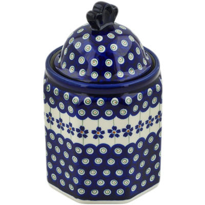 Polish Pottery Jar with Lid 8&quot; Flowering Peacock