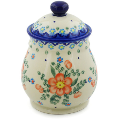 Polish Pottery Jar with Lid 8&quot; Peach Tudor Rose