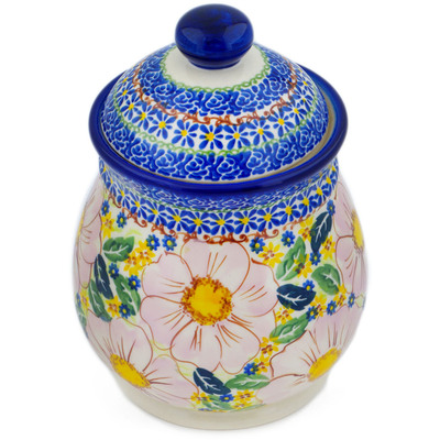 Polish Pottery Jar with Lid 8&quot; Pink Delight