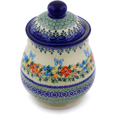 Polish Pottery Jar with Lid 8&quot; Ring Of Flowers UNIKAT