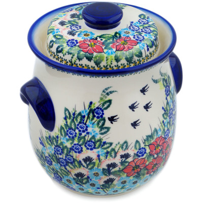 Polish Pottery Jar with Lid 8&quot; Royal Meadow UNIKAT