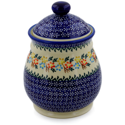 Polish Pottery Jar with Lid 8&quot; Spring Flower Ring