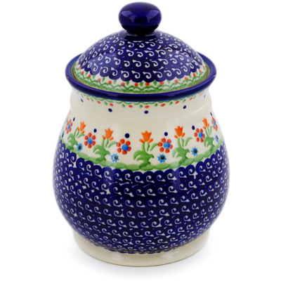 Polish Pottery Jar with Lid 8&quot; Spring Flowers