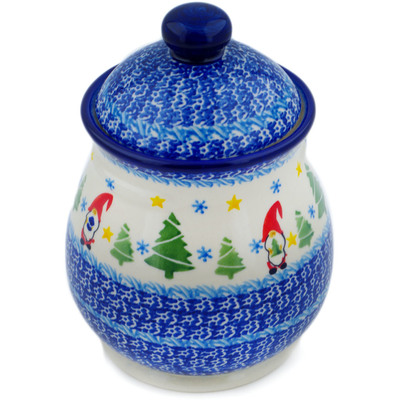 Polish Pottery Jar with Lid 8&quot; Twinkle Twinkle Little Gnome