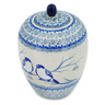 Polish Pottery Jar with Lid 8&quot; Waiting Birds UNIKAT