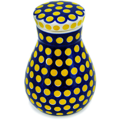 Polish Pottery Jar with Lid 8&quot; Yellow Dots
