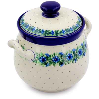 Polish Pottery Jar with Lid 9&quot; Blue Bell Wreath
