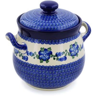 Polish Pottery Jar with Lid 9&quot; Blue Poppies