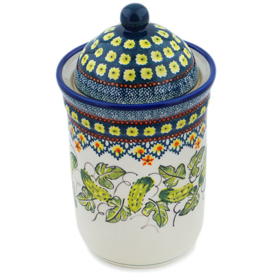 Polish Pottery Jar with Lid 9&quot; Cucumber Patch