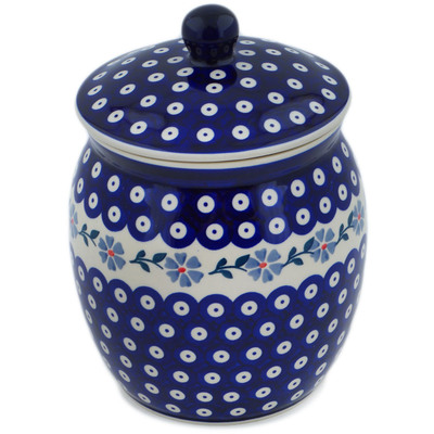 Polish Pottery Jar with Lid 9&quot; Peacock Forget-me-not