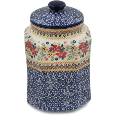 Polish Pottery Jar with Lid 9&quot; Summer Bouquet UNIKAT