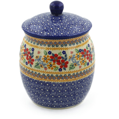 Polish Pottery Jar with Lid 9&quot; Summer Bouquet UNIKAT