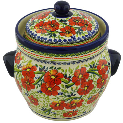 Polish Pottery Jar with Lid and Handles 10&quot; Amazing Concept UNIKAT