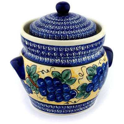 Polish Pottery Jar with Lid and Handles 10&quot; Tuscan Grapes