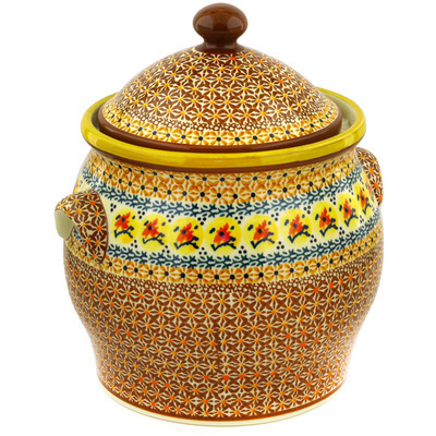 Polish Pottery Jar with Lid and Handles 11&quot; Autumn Festival