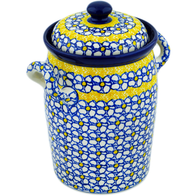 Polish Pottery Jar with Lid and Handles 11&quot; Daisy Sunshine