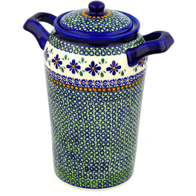 Polish Pottery Jar with Lid and Handles 11&quot; Gingham Flowers