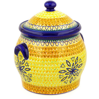 Polish Pottery Jar with Lid and Handles 11&quot; Golden Tulip UNIKAT