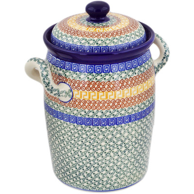 Polish Pottery Jar with Lid and Handles 11&quot; Grecian Sea
