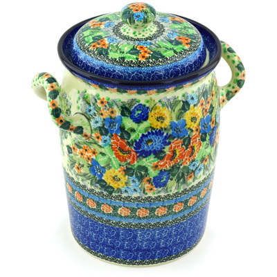 Polish Pottery Jar with Lid and Handles 11&quot; Magnificent Meadow UNIKAT
