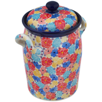 Polish Pottery Jar with Lid and Handles 11&quot; Outstanding UNIKAT